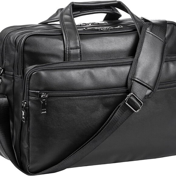 Leather Laptop Bag, Men's 15.6 Inche 17.3 Inche Messenger Briefcase Business - Picture 1 of 6